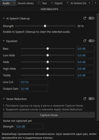 Speech cleanup, equalizer and noise-reduction controls